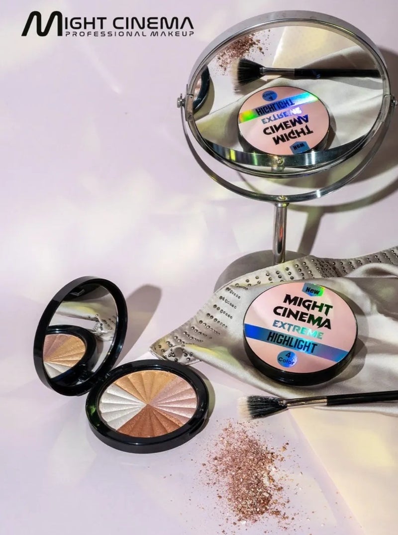 Might Cinema Highlighter Palette – 4 Shades: Silver, Gold, Copper, Rose - Image 2